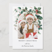 Moderne Kerstfotoboog w / Holly Feestdagenkaart (Voorkant)