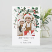 Moderne Kerstfotoboog w / Holly Feestdagenkaart (Staand voorkant)