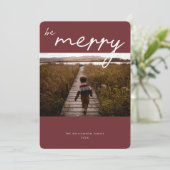 Moderne kerstfotofeestkaart met kalligrafie feestdagenkaart (Staand voorkant)