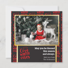 Moderne kerstfotokaart Fun Winter Cozy Vibes Feestdagenkaart