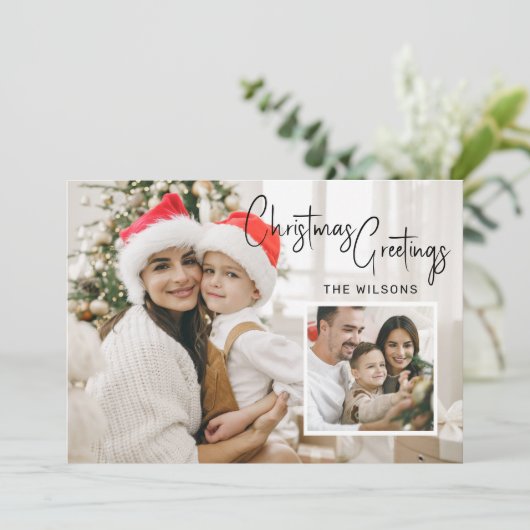 Moderne kerstfotokaart met instapmodel feestdagenkaart (Staand voorkant)