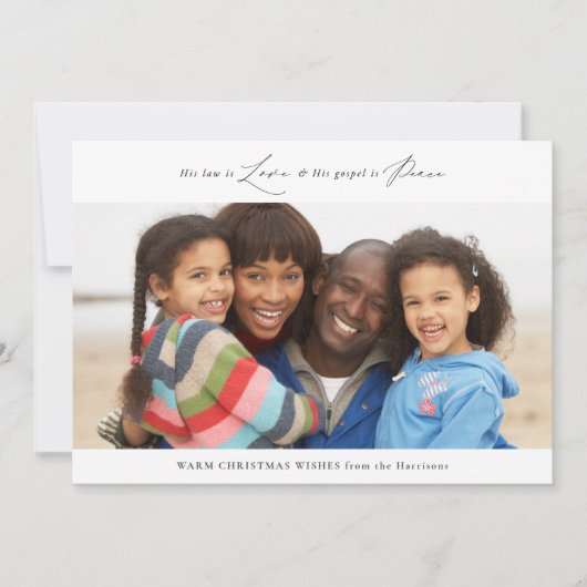 Moderne kerstfotokaart voor religieuze liefde en v kaart (Voorkant)