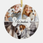 Moderne kerstfoto's met hond Bone Three Photo Coll Keramisch Ornament (Voorkant)