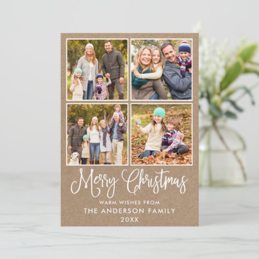 Moderne kerstfoto's met kalligrafie 4 feestdagenkaart (Staand voorkant)