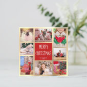 Moderne kerstfoto's met rood en gouden droog feestdagenkaart (Staand voorkant)