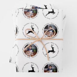 Moderne kerstfoto's rendierpatroon inpakpapier vel