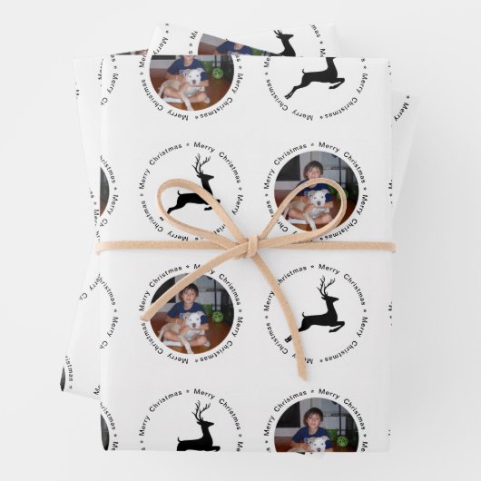 Moderne kerstfoto's rendierpatroon inpakpapier vel (In situ)