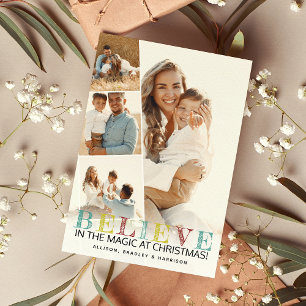 Moderne kerstfoto's voor 'GELOVEN' Feestdagenkaart