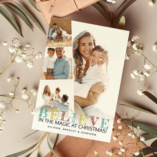 Moderne kerstfoto's voor 'GELOVEN' Feestdagenkaart