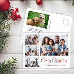 Moderne kerstfoto's voor Merry Collage Feestdagenkaart<br><div class="desc">Modern vakantie briefkaart met een 4 foto collage op de voorkant,  "Merry Christmas" in een chique rood script en jouw naam en jaar in eenvoudige rode typografie. Voeg op de achterkant een extra foto en een gepersonaliseerd seizoensbericht toe aan familie en vrienden.</div>
