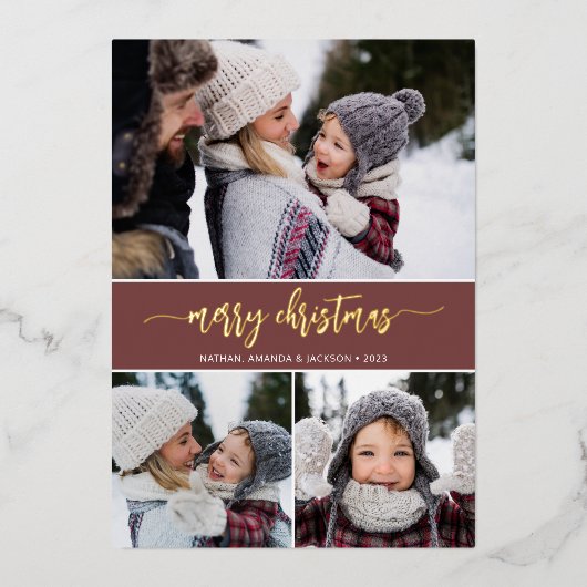 Moderne kerstfoto's voor Merry Collage Folie Feestdagenkaart (Voorkant)