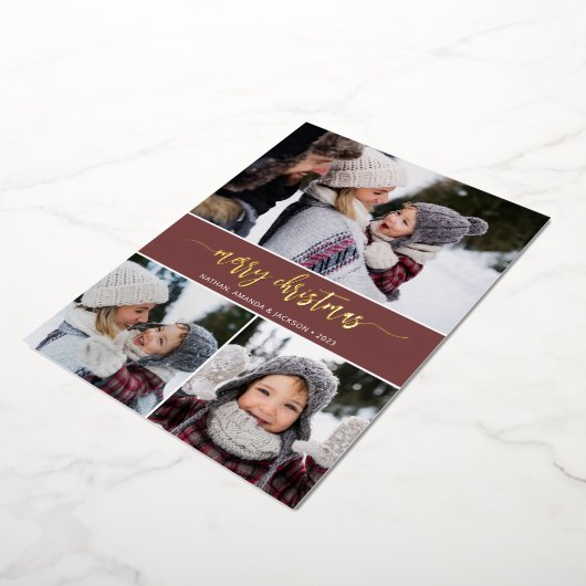 Moderne kerstfoto's voor Merry Collage Folie Feestdagenkaart (Gedraaid)