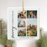 Moderne kerstfoto's voor Merry Collage Keramisch Ornament<br><div class="desc">vrolijk kerstfeest! Stuur uw warme wensen naar vrienden en familie dit vakantieseizoen met een aanpasbare fotocollage kerstversiering met eenvoudige moderne typografie. Personaliseer door uw aangepaste foto's,  namen,  jaar en andere details toe te voegen. Deze minimale kerstversiering is verkrijgbaar in andere kleuren.</div>