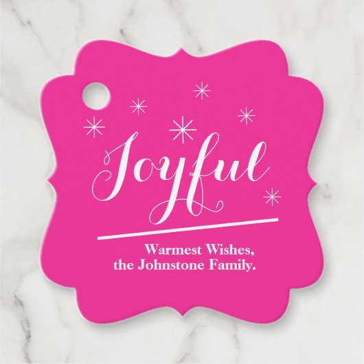 Moderne kerstgepersonaliseerde familie roze roze bedankjes labels (Voorkant)