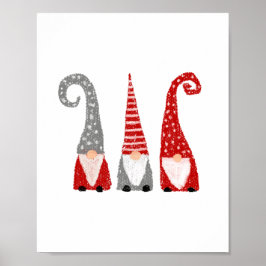 Moderne kerstgnomen Nordic Red Gray White Poster