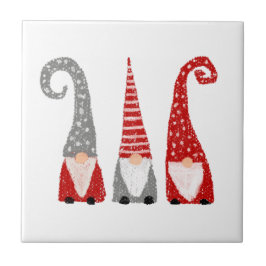 Moderne kerstgnomen Red Gray White Noords Tegeltje