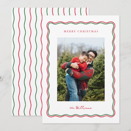 Moderne kerstgolf feestdagenkaart (Voorkant / Achterkant)