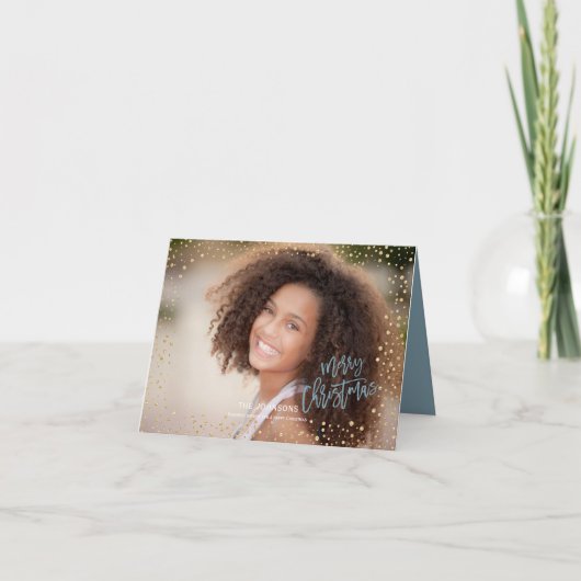 Moderne kerstgoud en grijze blauwe Stippen Feestdagen Kaart (Voorkant)