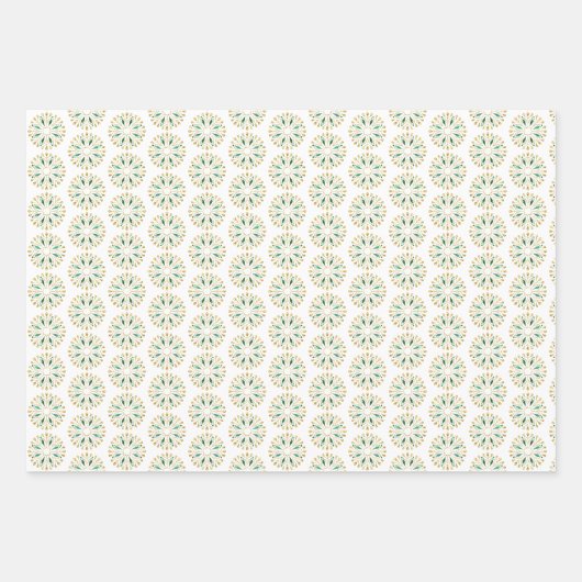 Moderne kerstgouden groene sneeuwflake wrapping inpakpapier vel (Voorkant)