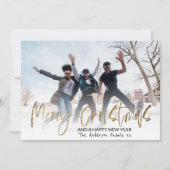 Moderne kerstgoudkalligrafie 1 foto feestdagenkaart (Voorkant)