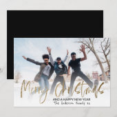 Moderne kerstgoudkalligrafie 1 foto feestdagenkaart (Voorkant / Achterkant)