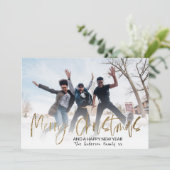 Moderne kerstgoudkalligrafie 1 foto feestdagenkaart (Staand voorkant)