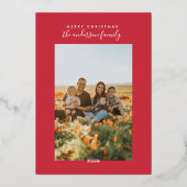 Moderne kerstgradiënt met foto Merry Folie Feestdagenkaart (Achterkant)