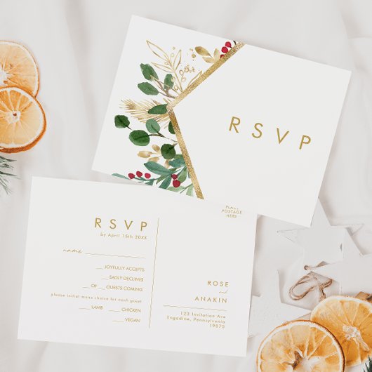 Moderne kerstgrenery | Menu Choice RSVP-kaart