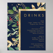 Moderne kerstgrenery | Menu Navy Drinken Poster (Voorkant)