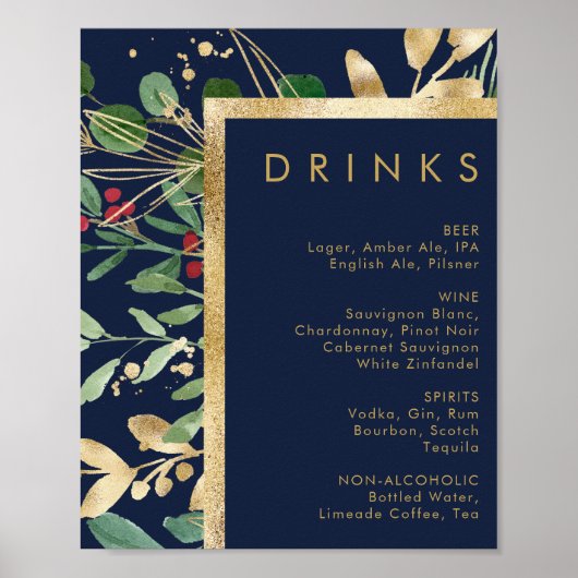 Moderne kerstgrenery | Menu Navy Drinken Poster (Voorkant)