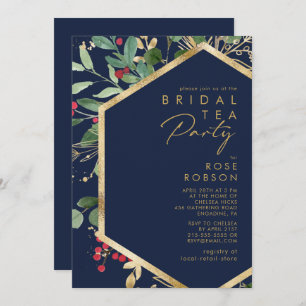 Moderne kerstgrenery   Navy Bridal Tea Party Kaart