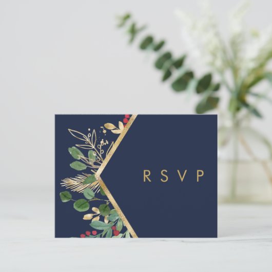 Moderne kerstgrenery | Navy Song Request RSVP Briefkaart (Staand voorkant)