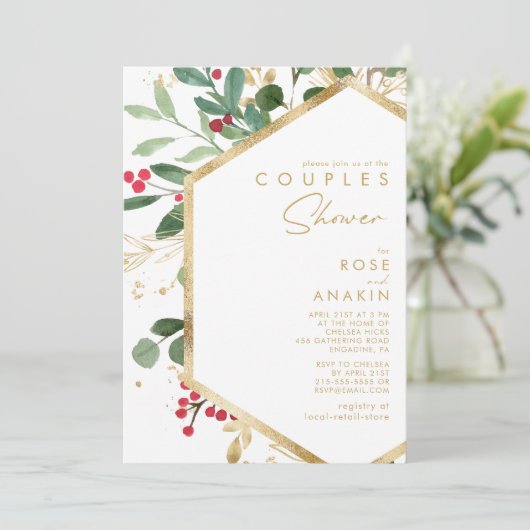 Moderne kerstgrenery | White Couples Shower Kaart (Staand voorkant)