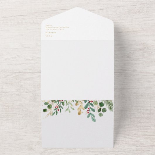 Moderne kerstgrenery | Witte zegels en verzenden All In One Uitnodiging (Buitenkant)
