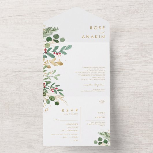 Moderne kerstgrenery | Witte zegels en verzenden All In One Uitnodiging (Binnen)