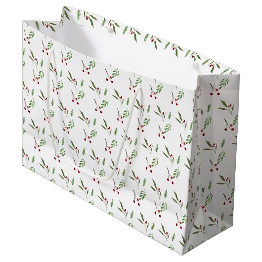 Moderne Kerstgroen Botanische Bes Groot Cadeauzakje (Voorkant Gekanteld)