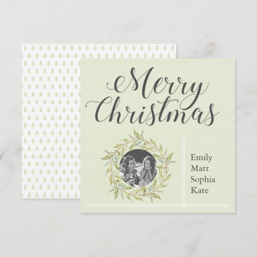 Moderne Kerstgroen Krans Foto Feestdagenkaart (Voorkant / Achterkant)