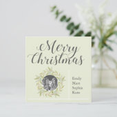 Moderne Kerstgroen Krans Foto Feestdagenkaart (Staand voorkant)