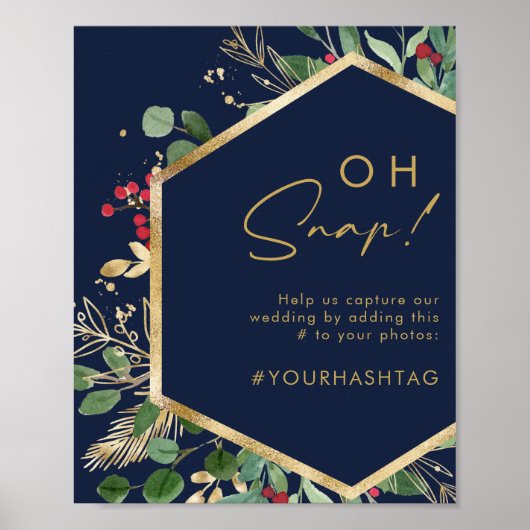 Moderne Kerstgroen | Navy Oh Snap Hashtag Poster (Voorkant)