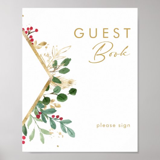 Moderne Kerstgroen | Wit gastenboek bord Poster (Voorkant)