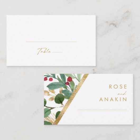 Moderne Kerstgroen | Witte Platte Huwelijk Plaatskaartje (Voorkant / Achterkant)