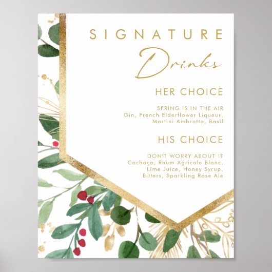 Moderne Kerstgroen | Witte Signature Drankjes Poster (Voorkant)