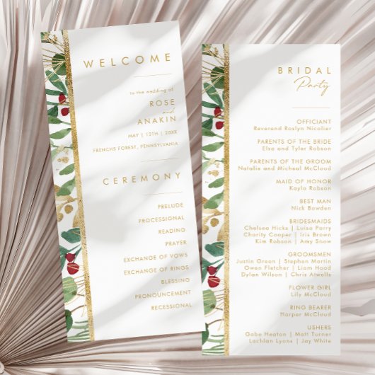 Moderne Kerstgroen | Witte Trouwprogramma Programmakaart