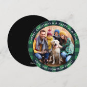 Moderne kerstgroene buffelronde met foto's feestdagenkaart (Voorkant / Achterkant)