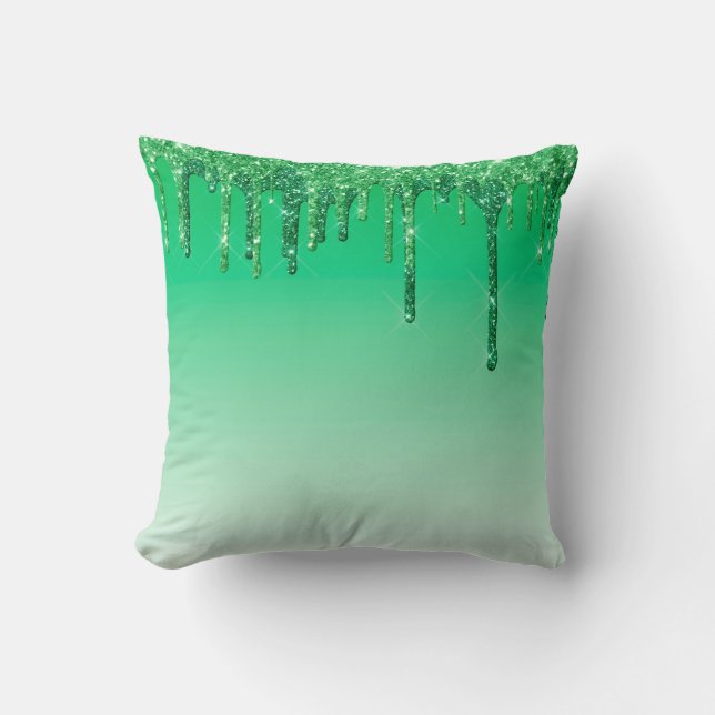 Moderne Kerstgroene Glamoureuze Glitterslierten Kussen (Voorkant)