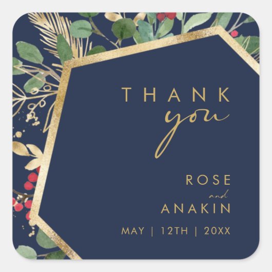 Moderne kerstgroene marine dank je huwelijk vierkante sticker (Voorkant)