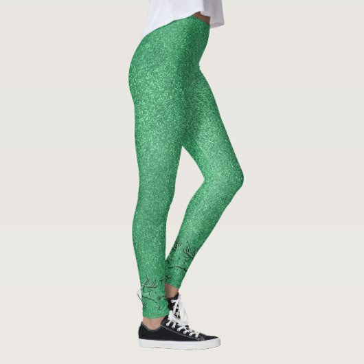 Moderne kerstgroene rendierdames leggings (Rechts)