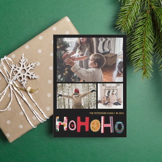 Moderne kerstgroet 3 foto feestdagenkaart