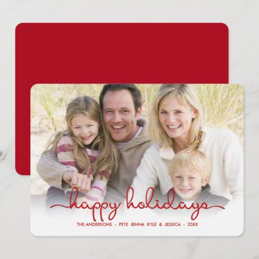 Moderne Kerstgroet Handgeschreven Plat Fotokaart Feestdagenkaart (Voorkant / Achterkant)