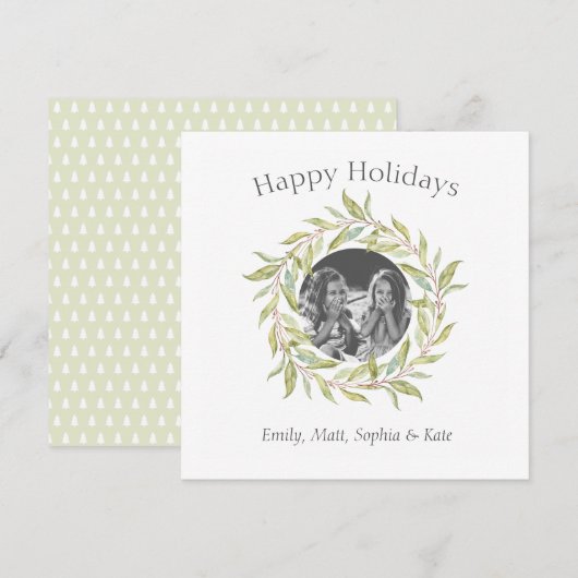 Moderne Kerstgroet Krans Foto Feestdagenkaart (Voorkant / Achterkant)